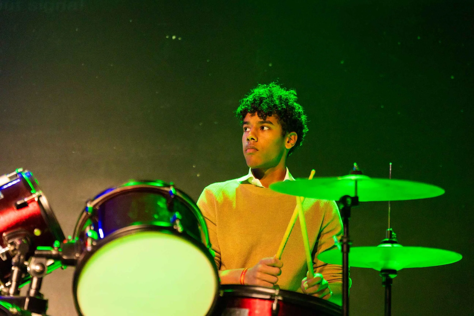 Student playing drums